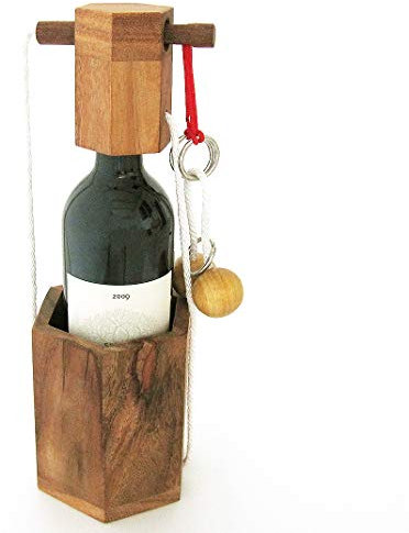 Casse Tete pour Bouteille Boules et Anneaux. Jeu Puzzle en Bois Massif aux Normes CE, Marque française, difficulté 3/6, idée Cadeau Original Noël, fête des pères, Cadenas Accessoire de vin.