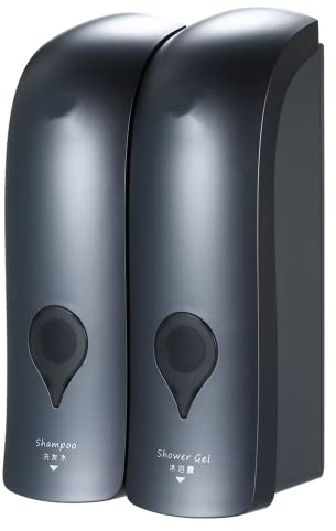Decdeal 1 300 ml x 2 Doppelseifenspender, Flüssigseifenspender für Dusche, Badezimmer, Shampoo-Schaumbad (grau)