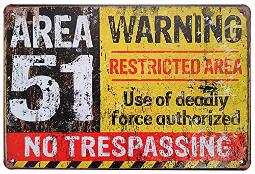 ERLOOD Metallschild Area 51 No Trespassing, Militär, Vintage, Retro, Aluminium, 30,5 x 20,3 cm