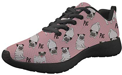 Coloranimal Straßenlauf-Sneaker für Damen und Herren, Schnürschuh, athletische Turnschuhe, - Goofy Mops - Größe: 38 EU