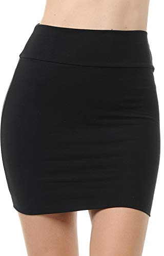 Trendy Street Basic Double-Layer Cotton Simple Stretchy Tube Pencil Mini Skirt (Medium, Black)