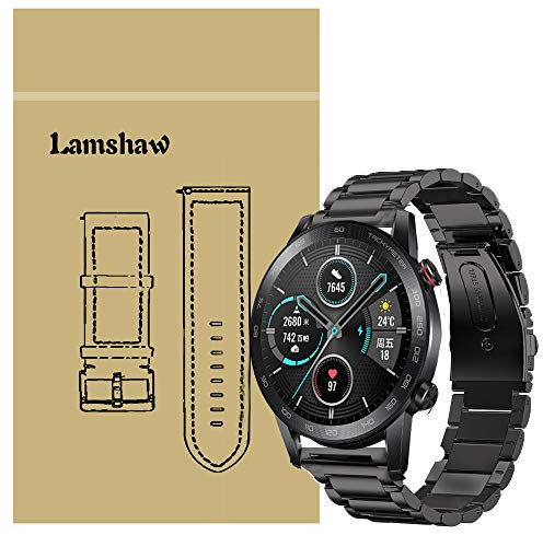 LvBu Cinturino compatibile con Honor Magic Watch 2, cinturino classico in acciaio inox per Huawei Honor Magic Watch 2, Nero , 46mm, Classico
