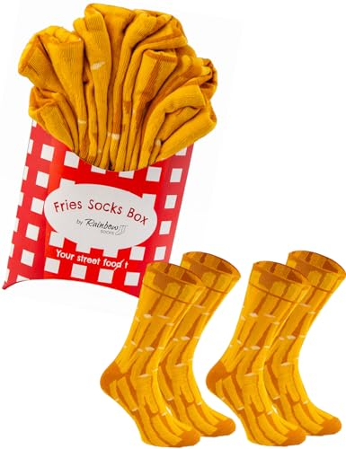 Rainbow Socks - Men Women Funny Chips French Fries Socks Box - 2 Pairs - Size 7,5-11
