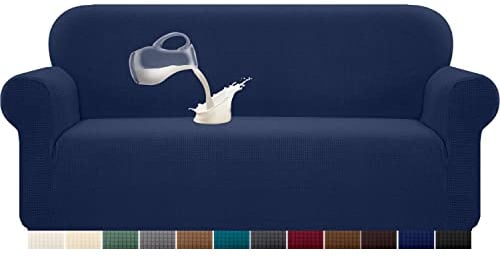 Granbest Stretch Wasserdicht Sofabezug 1 Stück Sofahusse Spandex Jacquard Elastische Couchbezug mit Anti-Rutsch-Schaumstoffe (3 Sitzer, Dunkelblau)