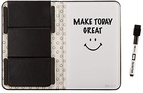 Quartet Q090GDPB01 Tragbares Glas, trocken abwischbar, 12,7 x 20,3 cm, verschließbare Abdeckung, Ständer, Desktop, Whiteboard, Notizblock, Reisen, Schwarz