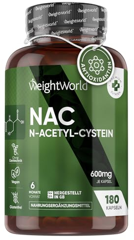 NAC - N-Acetyl L-Cystein - 180 Kapseln - 600mg je Kapsel - Alternative zu Pulver - 6 Monate Vorrat - Vegan - Glutenfrei - Von WeightWorld