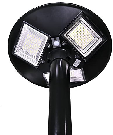 Jandei - Lampadaire solaire à LED 1500 lumens, extérieur IP65, batterie et télécommande incluses, capteur de présence 6-8m, blanc froid, parc, jardin, cour, rue.