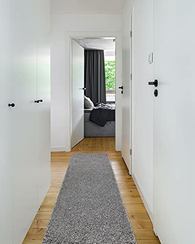 rugsx Teppich, Läufer SOFFI Shaggy 5cm; in die Küche, Halle, Korridor, grau 80x300 cm