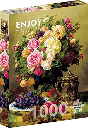 1000 Pieces Jigsaw Puzzle – Matte Finish, Soft Touch, Sturdy and Unique Pieces, Tight Fit, Vivid Colors, Missing Pieces Service – Still Life with Roses – Robie Famous Floral Painting – by ENJOY Puzzle