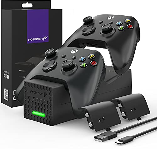 Fosmon Doppio caricatore per controller | compatibile con Xbox Series X/S 2020 (non Xbox One/360) + 2 batterie ricaricabili fornite | Ricarica rapida 2 Controller | Stazione di ricarica e
