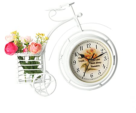 Yuehuamech Yumech Vintage Fahrrad Tisch Uhr Bike Förmigen Doppel Seite Desktop Uhr mit Korb Nicht- Tickt Ruhig Dekorative Uhr für Home Büro Küche Décor