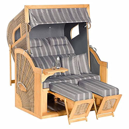 OUTLIV. Cliff Strandkorb aus Pinie/Geflecht in Antikbraun, Strandstuhl Daybed Sonnenliege, mit Fußablage, für entspannte Stunden in Ihrem Garten