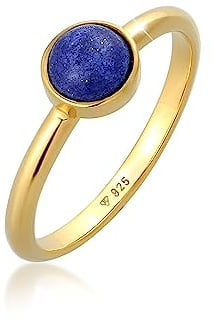 Elli Ring Damen Solitär Schlicht mit Lapis Lazuli Edelstein in 925 Sterling Silber