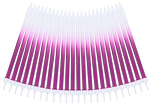 URAQT Birthday Candles, 24 Pcs Metallic Birthday Cake Candles in Holders, 5.1 inch Long Thin Golden Candles Cupcake Candles for Birthday Wedding Baby Shower Party Decoration (White & Purple)