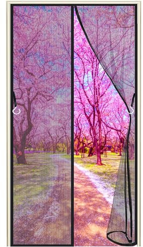 Side Opening Magnetic Screen Door, (663 Size) 105x240cm Reinforced Sewing Mosquito Net Curtain for Balcony, French, Sliding Glass Door Black