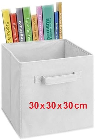 A406 Set of 4 White Fabric Storage Boxes, 30cm x 30cm x 30cm, Collapsible, Breathable, Easy to Clean