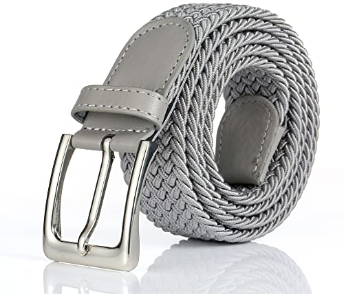 Gunsound Elastischer Stoffgürte Unisex Geflochtener Stretchgürtel Flechtgürtel Dehnbarer Gürtel für Damen und Herren (Hellgrau, Länge 95 cm)