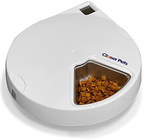 Cat Mate C500 5-Napf-Futterautomat mit Digitalem Timer – 5-Mahlzeiten-Futterautomat mit Edelstahlnapf und Kühlakkus Nass- oder Trockenfutter 5 Mahlzeiten mit je bis zu 330 g Weiß