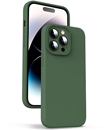 Supdeal Liquid Silicone Case for iPhone 14 Pro, [Camera Protection] [Anti Fingerprint] [Wireless Charging] 4 Layer Phone Case Protective Cover, Built-in Microfiber Case Cover, 6.1, Green