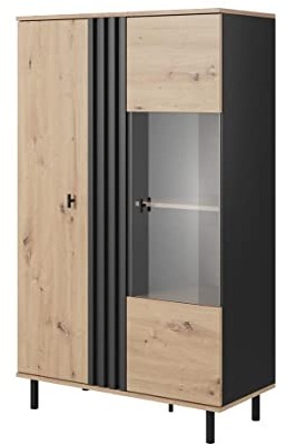Moderne MADIS Vitrine für das Wohnzimmer/Artisan Eiche + Schwarz Anthrazit