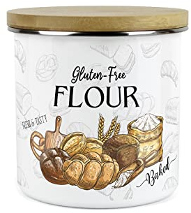 Purely Home Gluten Free Flour Storage Canister - The Bakery Range - White Metal Enamel Kitchen Food Pantry Jar