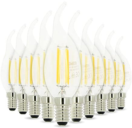 Arum Lot de 10 Ampoules Filament LED E14 Flamme C35 4W Equi 40W Blanc Chaud Non Dimmable
