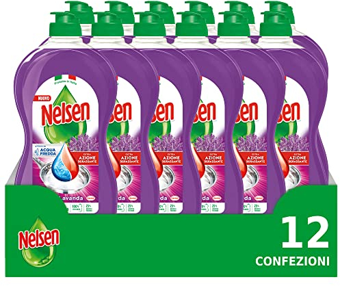 Nelsen Lavanda, Detersivo per Piatti a mano, sgrassa a fondo con Azione Rinfrescante sulle Stoviglie, confezione risparmio da 12 flaconi da 850 ml