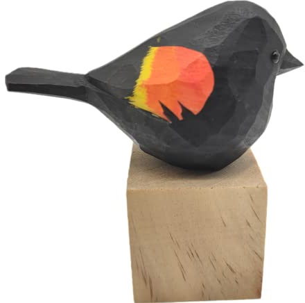TALKLEK Handgeschnitzte Vogelfigur aus Holz, kreative kleine Statue für Heimdekoration, Geschenke für Vogelliebhaber (Rotflügel-Amsel)