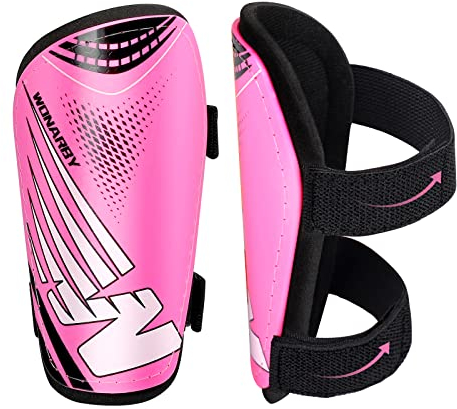 Schienbeinschoner Kinder Fussball Shin Pads - Fußball Ausstattung Mit Verstellbarem Klettverschluss- Leicht Langlebig rutschfest Aeeignet für Jungen Mädchen im Alter von 2 bis 18 Jahren - Rosa Groß