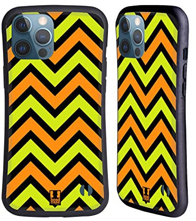 Head Case Designs Lime Green And Orange In Black Bg Neon Zigzag Hybrid Case Compatible With Apple iPhone 13 Pro Max