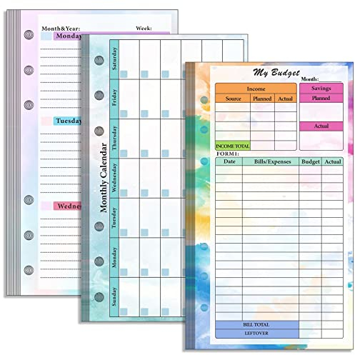 A6 Budget Planner Nachfüllpackung, Prefdo 82 Blatt Wochenplaner Monatskalender Einlagen 6-Loch Budget Planner für A6 Budget Binder Cover, Binder Geld Organizer für Bargeld, Sparen (Set 2)