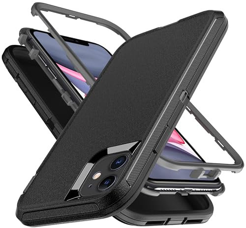 YmhxcY for iPhone 11 Case 6.1 Inch Shockproof Dropproof Dust-Proof Drop Proof 3-Layer Durable Phone Case Heavy Duty Protection Phone Case Cover for Apple iPhone 11-Black/Grey