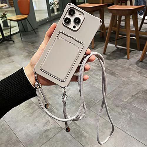 Bakicey Handykette Handyhülle für iPhone 11 mit kartenfach Weiche Silikon Schutzhülle zum Umhängen Kordel Stoßfeste Hülle mit Kartenhalter Case Cover für iPhone 11, Grau