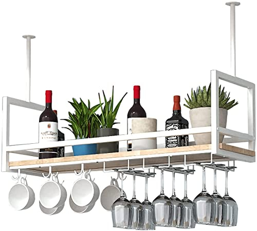 MAKIVI Hängendes Deckenregal, hängendes Weinregal, Deckenregal, Loft-weißes Decken-Pflanzenregal, Stil-Wand-Weinflaschenregal, für Wohnzimmer/Küche/Esszimmer Marriage