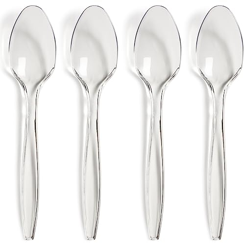 500 X Washable Heavy-Duty Clear Plastic Spoons - - Reusable BPA Free Tableware and Dinnerware - Transparent Color Spoons Perfect for Indoor/Outdoor Parties, Picnic, BBQ, Takeaways