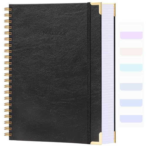 Graph Paper Notebook, 8.5 x 11 Spiral Notebook, 300 Page Hardcover Graphing Notebook for School, Leather Notebooks for Work, Engineering, Thick Large A4 Grid Notebook, 5 Squares, 24Pcs Tabs, Black