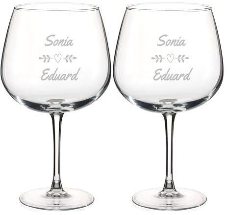 Wanapix | Pack 2 Copas de Gin Tonic Personalizadas con Nombre| Copa de Balón para Combinados | Cristal Grabado | Apta Lavavajillas | Regalo para Fiestas | 70cl | Love Heart