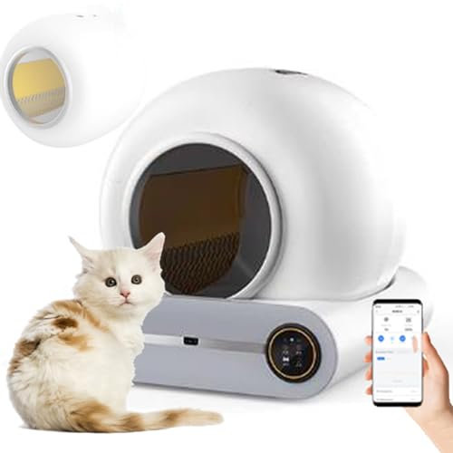 Quixnova Smart Robot Cat Litter Box, 65l Large Capacity Automatic Clean Litter Box Self Cleaning Cat Litter Tray with Odor Isolation/App Control for Multiple Cats from 2 to 17lb