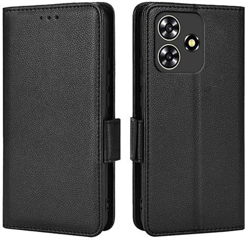 Topme Leder Tasche Hülle für ZTE Blade A73 (4G) / V50S / V50 Smart (6.6 Inches), [einfache Telefonhülle mit Litschi-Muster] - Schwarz