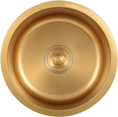 Küchenspülen Barvorbereitungsspüle Gold Rund Edelstahl Mit Ablauf Für Bar Tresen Balkong (Farbe : Gold, Größe : 36x36x19cm)