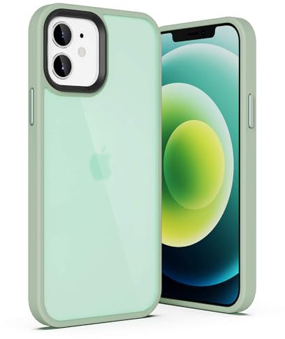 ULAK Cover iPhone 12/12 Pro, Trasparente Retro PC Rigido + Cornice di TPU Morbido Anti-Giallo Chiaro Protettiva Custodia per Compatibile con Apple iPhone 12 / 12Pro, Opaca Verde