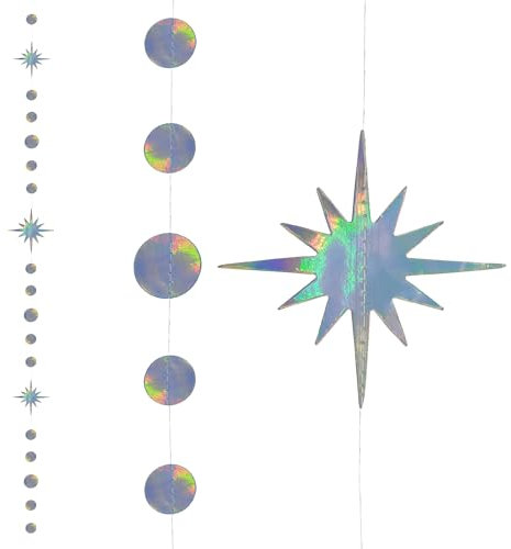 Oblique Unique® Stern und Kreis Girlande Deckenhänger Banner Holo Effekt Deko für Weihnachten Hängedeko Winter