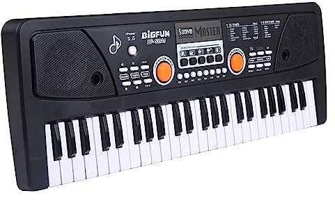 COMETX Electric Piano 49 Keys USB Electronic Organ Electric Piano with Microphone Black Digital Music Electronic Keyboard Built-in Stereo Speakers with 16 Tones 8 Rhythms 6 Demo Songs 5 Percussion Gif