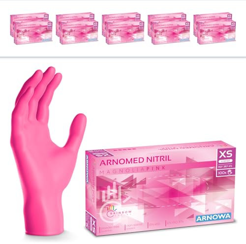 1000 Stück ARNOMED Einweghandschuhe Pink, Einmalhandschuhe XS, Nitril Handschuhe, Nitrilhandschuhe puderfrei, Gummi-Handschuhe Einweg, Schutzhandschuhe, Handschuhe Nitril in XS, S, M, L, XL