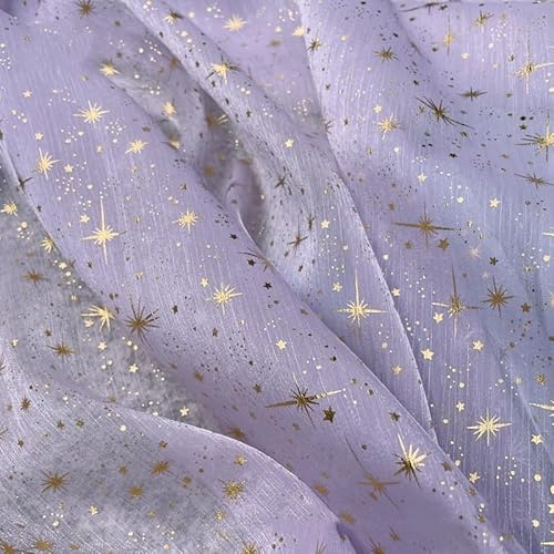 Organza Stoffe zum Nähen 150cm*2m Stern Glitzer Optik leichter Glanz Stoff zum Dekorieren Basteln Sparkly Stoff für DIY handgemachte Kleidung Hochzeit Kleid Gardine Vorhänge Tischdeck-helles Lila