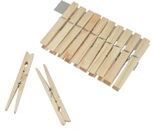 Homea, Set de 12 Pinzas para la Ropa de Madera, 10 cm, Natural