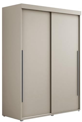 Meble Slupia - Garderobenschrank - Kleiderschrank Schiebetüren - 160x202x62cm - Kleider Schrank Schlafzimmer mit Kleiderstange - IGA Kaschmir, Griff Silber