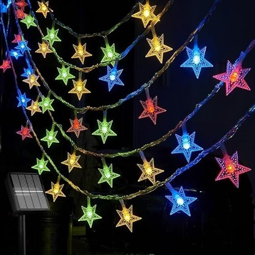 Horing Star Solar String Lights 50 Led Christmas Solar Fairy Lights, Garden Fairy Lights Solar Powered Waterproof for Fence, Lawn, Patio Yard Grass Wedding Christmas Party Deco…-Multicolor