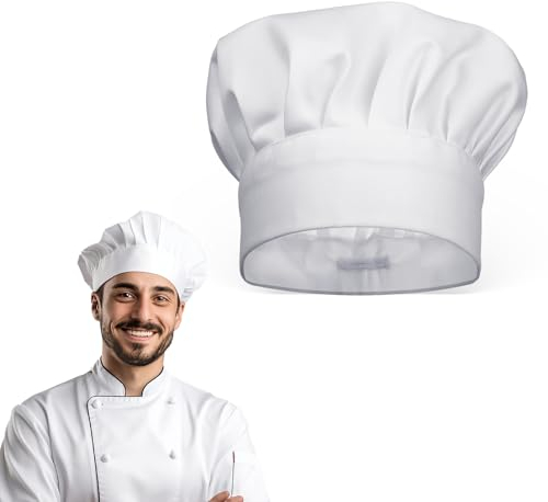 ZEYIYER Kochmütze, Erwachsene Unisex Kochmütze, Kochmütze Herren Kochmütze Damen, Kochmützen Verstellbar Kochhut Baumwolle Kochhüte Professionel Kochmütze Haarnetz Küche(Weiß)