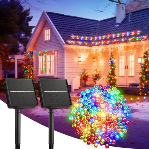 Solar String Lights Outdoor 22M/72FT 400 LED Solar Powered String Lights with 8 Lighting Modes, Waterproof Patio Lights for Outside Tree Balcony, 2 Pack